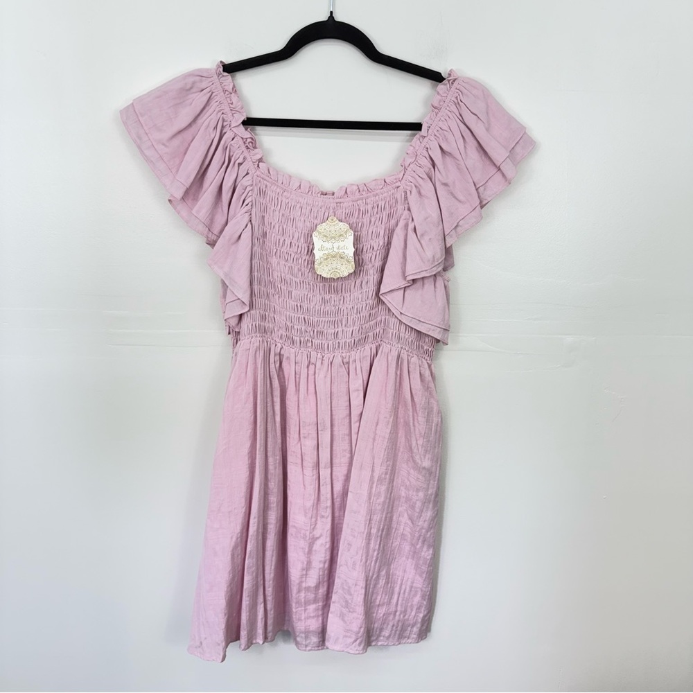Altar'd State Dusty Pink Smocked Ruffle Midi Dress E3